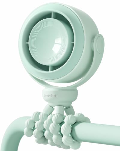 Image of SWEETFULL Portable Stroller Fan, Pinch-Proof Baby Fan - Green