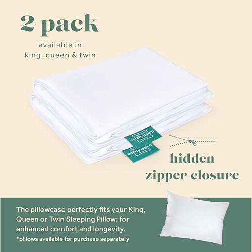 Image of ComfyDown Pillowcase for King Size Pillow - 2 Pack - Breathable, 100% Cotton, 400-Thread Count, Zipper Closure - Made in USA (King)