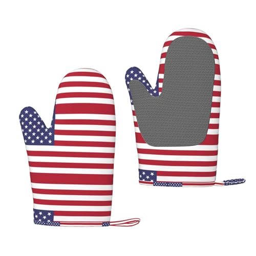 Manoplas de horno de silicona con la bandera estadounidense, paquete de 2 unidades, aisladas gruesas para hornear al aire libre y microondas