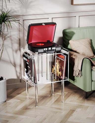 Solaround Acrylic Record Player Stand with Vinyl Storage Clear Acrylic Side Table (Clear)