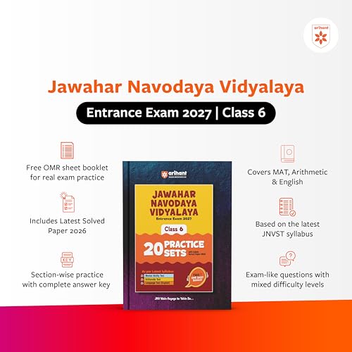 Image of Arihant Jawahar Navodaya Vidyalaya Class 6 Entrance Exam 2027 | 20 Practice Sets with Solved Paper 2026 | Mental Ability, Arithmetic & English | Free OMR Sheet Booklet | English Medium