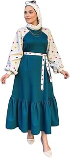 دريس محجبات كتان بحزام على الخصر وكم مشجر قلوب – مقاس 1 (60-85 كجم) ومقاس 2 (85-120 كجم) – تصميم صيفي أنيق