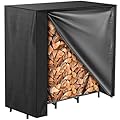 Vailge 4ft Firewood Rack Cover, Heavy Duty Waterproof Oxford Outdoor Firewood Storge Cover with Zipper and Openable Front Flap, Cover Only,48''*23''*46'',Black