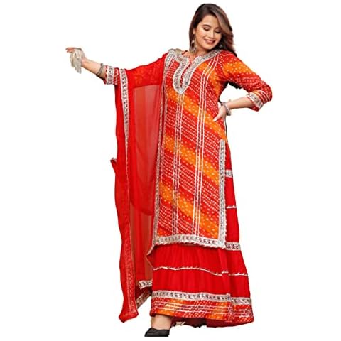 Rayon Fabric Women's Kurti Skirt Dupatta Dress Party Festive Office Wear Outfit (Medium) Cover