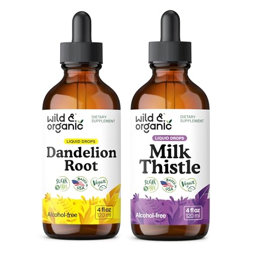 Wild & Organic Dandelion Root Tincture 4 fl oz & Milk Thistle Tincture 4 fl oz