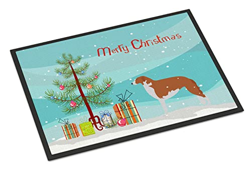 Caroline's Treasures BB2917JMAT Borzoi Russian Greyhound Merry Christmas Tree Doormat 24x36 Front Door Mat Indoor Outdoor Rugs for Entryway, Non Slip Washable Low Pile, 24H X 36W