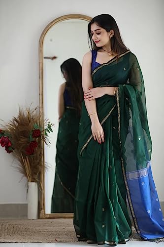 Image of Flosive Trendy Banarasi Woven Saree with Heavy Jacquard Work, Elegant Design, Cotton Saree with Maching Lace Border Unstitched Blouse Piece for Weddings & Festive Occasions