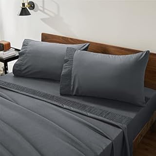 Bedsure King Size Sheets Set Grey - Soft 1800 King Bed Sheets, 4 Pieces Microfiber Sheets for King Size Bed