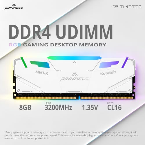 Image of Timetec Pinnacle Konduit RGB DDR4 3200MHz PC4-25600 CL16-18-18-38 XMP2.0 Overclocking 1.35V Compatible for AMD and Intel Desktop Gaming PC Memory Module RAM (RGB White, 8GB)