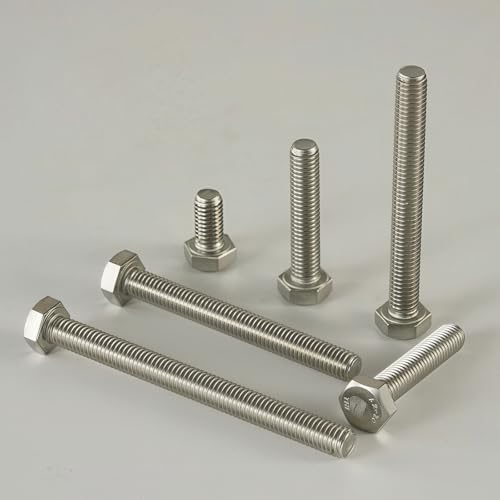 Image of M8x1.25 x 100mm Hex Head Screws Bolts, 304 Stainless Steel (A2-70), Bright Finish, Fully Threaded, Hexagon Head Bolts, Quantity 8