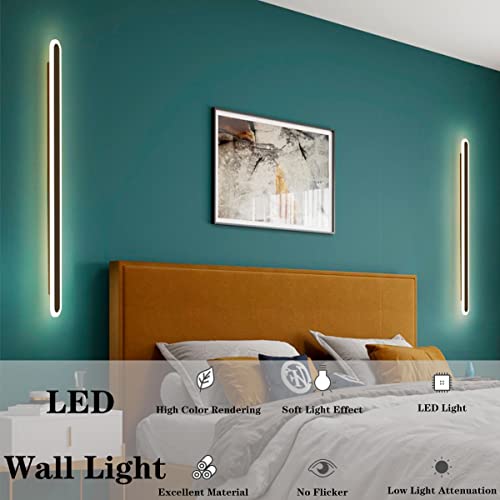 ZTWLEED LED Wall Light Indoor,36W Wall Lamp Modern 3000K/4000K/6000K,Acrylic Wall Sconce Lights for Bedroom Living Room Corridor Stair 100CM Black - Image 2