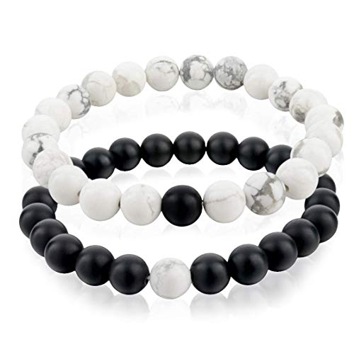 Stoke Home  Bracelet Distance pour Couple Paire de Bracelet Boule | Bijoux à Partager pour Amoureux, Famille, Amis, Celui Que Vous Aimez | Accessoire en Pierres Fines (Bracelet Couple Distance)