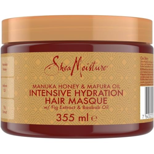 SheaMoisture Mascarilla Intensive Hydration, Cabello Rizado, Encrespado y Dañado, Pelo Suave y Regenerado, Hidratación, Miel de Manuka, Aceite de Mafura y Manteca de Karité, 355 ml