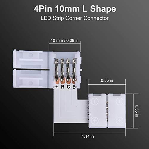 24Pcs 4-Pin Rgb Led Light Strip Connectors And 12 Pcs L Shape Pcb. 10Mm Gapless Solderless Adapter Extension For Smd 5050 Color Led Strip #TOP1