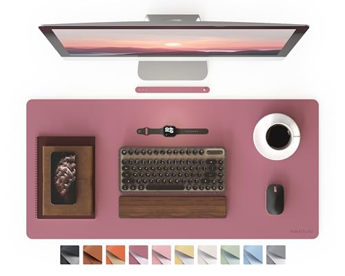 RENMTURE PU Mouse Pad, Faux Leather Large Desk Pad, Home Work Office Accessories, Non-Slip Desk Mat, Waterproof Gaming Pad Desk Blotter (36"x17", Dark Red)