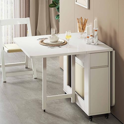YCNLYSSR Mesa de Comedor Plegable de Madera versátil con Ruedas y Mesa Extensible Rectangular Que Ahorra Espacio para Espacios pequeños, Cocina o Sala de Estar, 140 cm + 4 sillas.