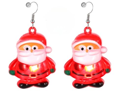 LED Christmas Earring Light up Flashing Santa Reindeer Earrings Luminous Snowman Snowflake Bulb Christmas Tree Earrings for Women Girl Drop Jewelry Gift (Santa Claus)