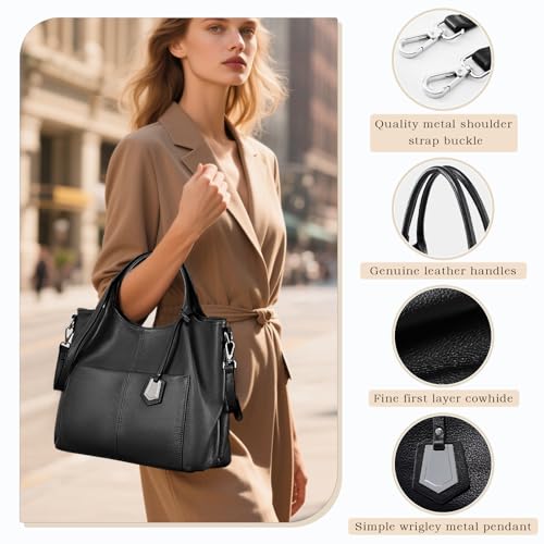 Genuine Leather Tote Bag for Women - Large Capacity Work Top Handle Purse Adjustable Crossbody Bag3