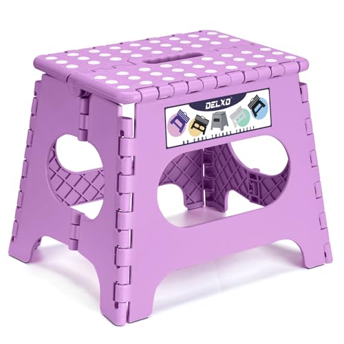 Image of Delxo 11 inch Folding Step Stool, Non-Slip Foldable Stools Up to 300 LBS, Step Stool with Handle, Lightweight for Kitchen, Bathroom, Bedroom, Garden, Light Purple, 1PC