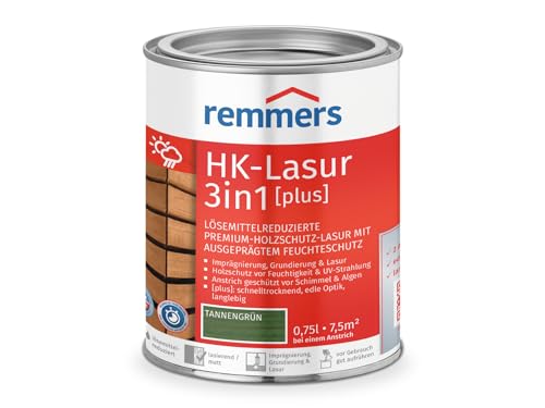 Remmers HK-Lasur Lasure 3 en 1 [plus] vert sapin mat, 0,75 l, lasure de protection du bois de qualité supérieure à réduction de solvants pour l'extérieur, 3 en 1, séchage rapide, longue durée