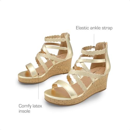 Dream Pairs Girls Wedge Sandals Flatform Open Toe Platform Sandals Flower Wedding Party,Size 5 Big Kid,Gold,Sdsd2412K thumb #3