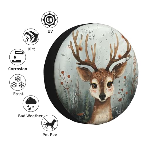 Image of Deer Spare Tire Cover Wheel Protectors Weatherproof Deer Pattern Wheel Covers Universal Fit for Trailer RV SUV Truck Camper Travel Trailers Accessories 14 Inch
