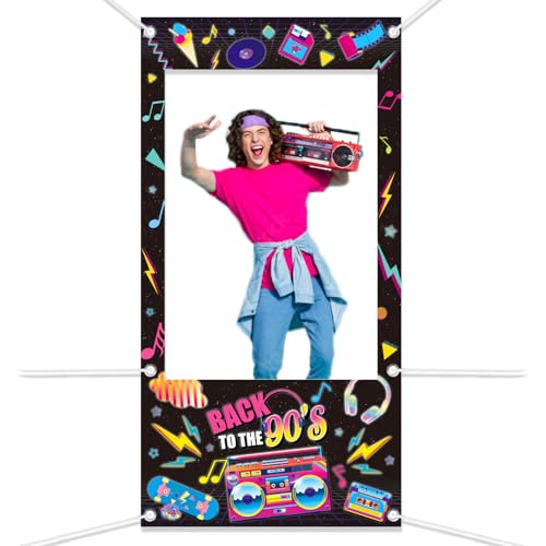 90s Party Decorations Photo Booth Props - 1990s Throwback Theme Party Frame & Photo Props 90s Birthday Party Picture Backdrop Retro Hip Hop Party Supplies