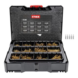 STIER Spanplattenschrauben-Systainer I T-LOC mit 1.380 Schrauben, Transportkiste, Systainer mit Sortiment, Kombinierbarer Systainer, Stapelbarer Koffer, Effizientes Set