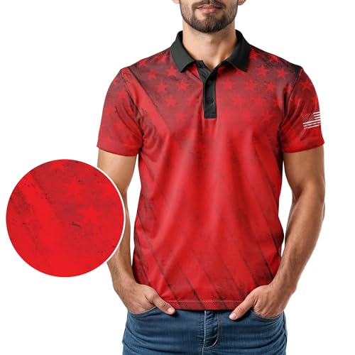 Patriotic USA Golf Polo Shirt – Men’s Performance Short Sleeve Moisture Quick Dry Fit Athletic Veteran UPF Stretch Casual Fun2