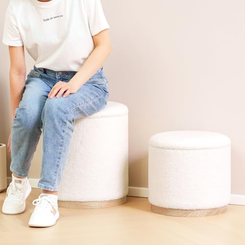 PINPLUS Round Ottoman with Storage Set of 2, Storage Ottoman with Tray, Boucle Ottoman Storage Cube Modern Multifunctional Foot Rest Stool for Bedroom, Living Room, Dorm (White) by PINPLUS - Image 7