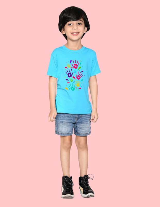 Nusyl Camiseta de algodón para niños con estampado Holi colorido, color blanco, NUBCTSH0265