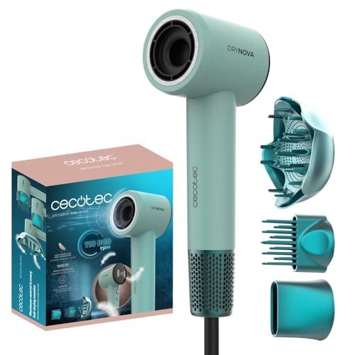 Cecotec Asciugacapelli Compatto Leggero DryNova 3in1 Mint. 1600W, 110000RPM, Motore Brushless, Volumizzatore, Diffusore, Concentratore, Generatore Ioni, Silenzioso, 4 Impostazioni Temperatura
