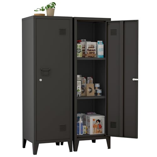 Black Locking Metal Storage Cabinet with Removable Shelves