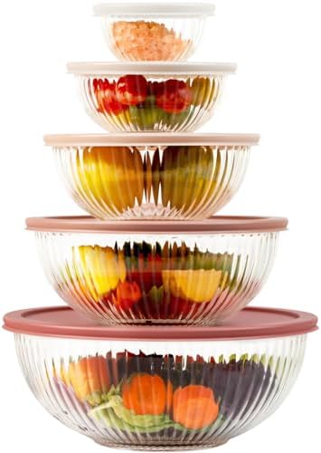 Freshmage Glass Mixing Bowls with Lids Sets, 4 Packs Glass Bowls with Lids for Kitchen Baking, Meal Prepping and Salad, Bpa Free and Dishwasher Safe Serving Bowls, 0.2/0.5/1.1/2.1