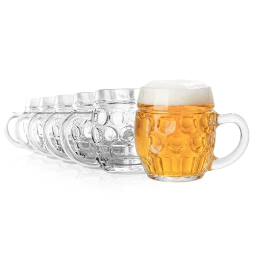 Oberglas TÜBINGER Bierkrüge 6er-Set 250 ml – Klassischer Bierkrug mit Henkel & Schild – Bierglas für Helles, Märzen & Kellerbier – Ideal für Bierfest & Oktoberfest – Spülmaschinengeeignet