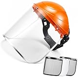 Hestya 4 Pcs Visier Gesichtsschutz Gesichtsschutzschild 2 Gesichtsschilde aus Netzgewebe Mesh und 2 Clear Schutzvisiere aus Kunststoff Verstellbare Kopfband Schutzschild für Forsthelm(Orange)