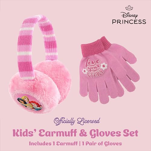 Disney Winter Earmuffs Warmers and Kids Gloves Sets, Princess Plush, Pink, Little Girls, Ages 4-72