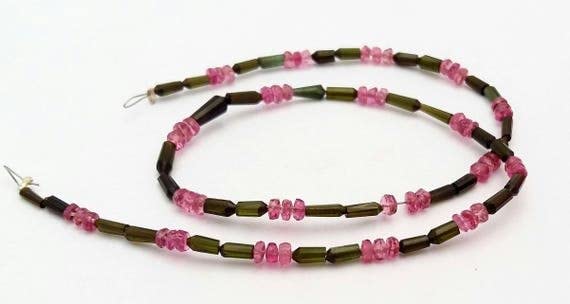 Tourmaline rose perles facettées et tourmaline verte tube 2-4mm LKBEADS E1229
