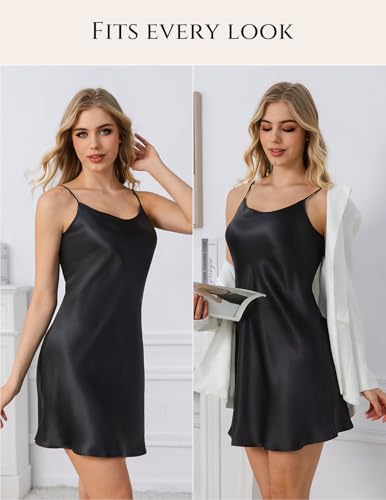 Image of THXSILK Women's Silk Nightgown, 100% Real 19 Momme Mulberry Silk Sleepwear Round Neck Spaghetti Strap Chemise Nightdress