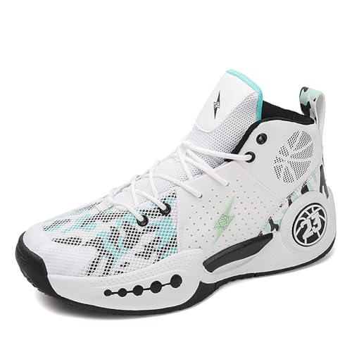 Bawcud Kids Basketball Shoes Boys Girls High Top Sneakers Comfy Breathable Outdoor Cushioning Athletic Shoes for Training Running White Green