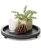 Bamboo Land- Round Decorative Trays for Coffee Table, 12', Black, Wood Tripod...