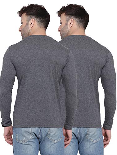 Image of Self Design Men Full Sleeve Round Neck Multicolor T-Shirt (Pack of 2)