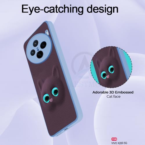 Image of AESTMO Back Case Cover for Vivo X200 5G Back Cover | 3D Cat Cover | Leather Finish | Full Body Protection | Camera Protection Back Cover for Vivo X200 5G (Purple)