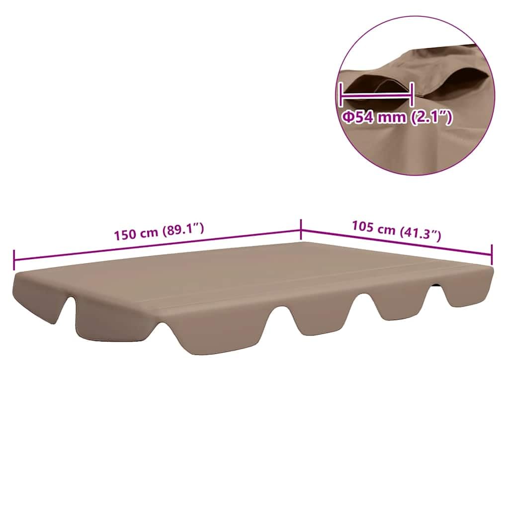 Dach zapasowy do huśtawki Hollywood, kolor taupe, dach pawilonowy, plandeka ochronna do namiotu ogrodowego, tarasu, balkonu, ogrodu, wodoodporny, 150/130 x 105/70 cm, 270 g/m²