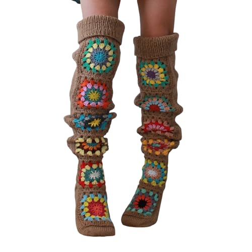 Image of SherryDC Women's Hangmade Flower Cable Knit Thigh High Socks Over Knee High Long Leg Warmers