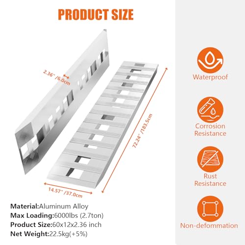 image for THDUGG 72x15 Aluminum Trailer Ramps, 6000LBS Capacity Heavy-Duty Loadi