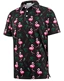 APTRO Men's Polo Shirts Short Sleeve Moisture Wicking Fashion Print Hawaiian Golf Shirts for Men #P14 Black Flamingo L
