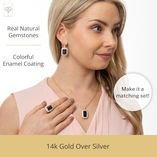 Big Gemstone Statement Dangle Earrings with Enamel and White Sappire Accents | Hypoallergenic 14k Gold over Sterling Silver Gemstone Earrings by MAX + STONE2