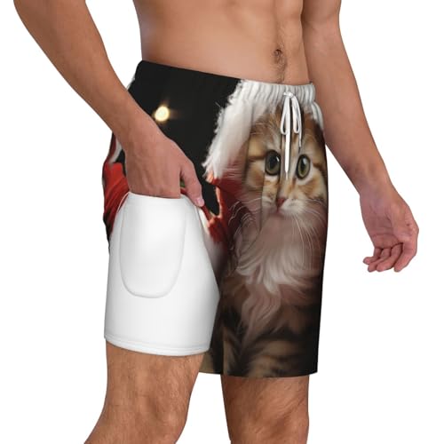 Men's Swim Trunks Quick Dry Board Shorts Cute Christmas cat Beach Shorts with Pocket Bathing Suits for Men2
