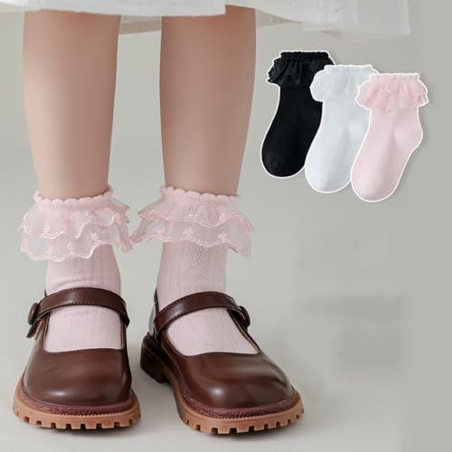 Infant Baby Girls Ruffle Socks Toddler Dress socks,Pack of 3/5/6 Baby Frilly Lace Ankle Socks3